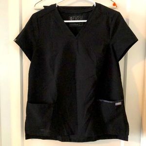 Small black matching scrub top and bottoms.